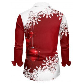 Christmas Ball Snowflake Print Flutter Sleeve High Low Hooded Dress And Long Sleeve Button Up Shirt Matching Outfit