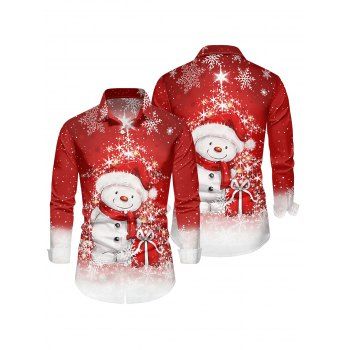 Christmas Cute Snowman Snowflake Print Belted Dress And Long Sleeve Shirt Matching Outfit