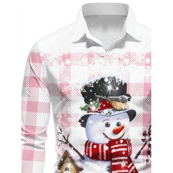 Christmas Cute Snowman Plaid Print Shirt Button Up Long Sleeve Shirt