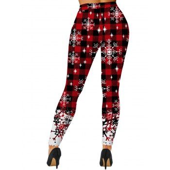 Christmas Checkerboard Snowflake Print Leggings