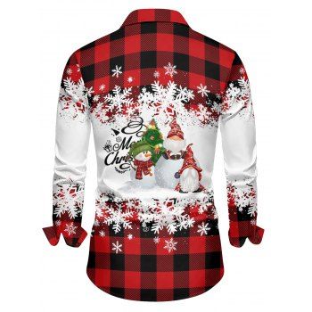 Christmas Snowman Snowflake Letter Plaid Print Belted Dress And Long Sleeve Button Up Shirt Matching Outfit