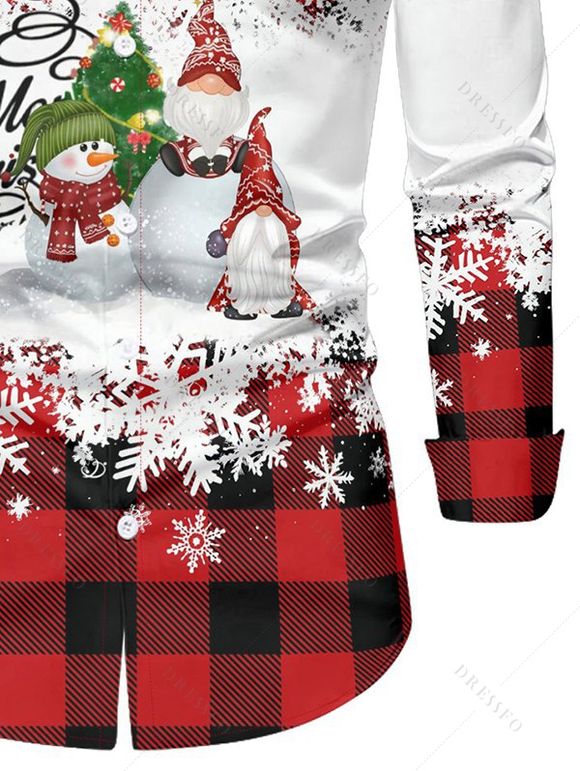 Chemise Boutonnée à Carreaux Imprimé Bonhomme de Neige et Flocon de Neige de Noël - Rouge foncé L