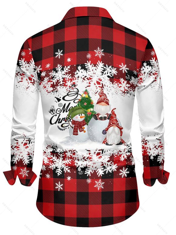 Christmas Snowman Snowflake Letter Plaid Print Belted Dress And Long Sleeve Button Up Shirt Matching Outfit - Rouge foncé S | US 4