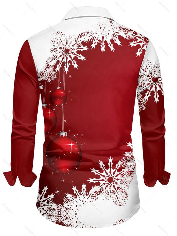 Chemise Décontractée Flocon de Neige et Boule Imprimés à Manches Longues - Rouge S