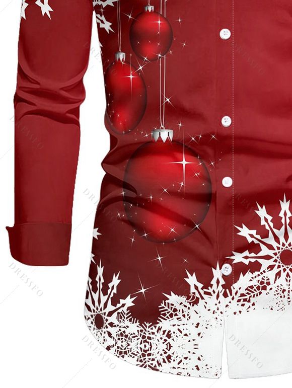 Chemise Décontractée Flocon de Neige et Boule Imprimés à Manches Longues - Rouge S