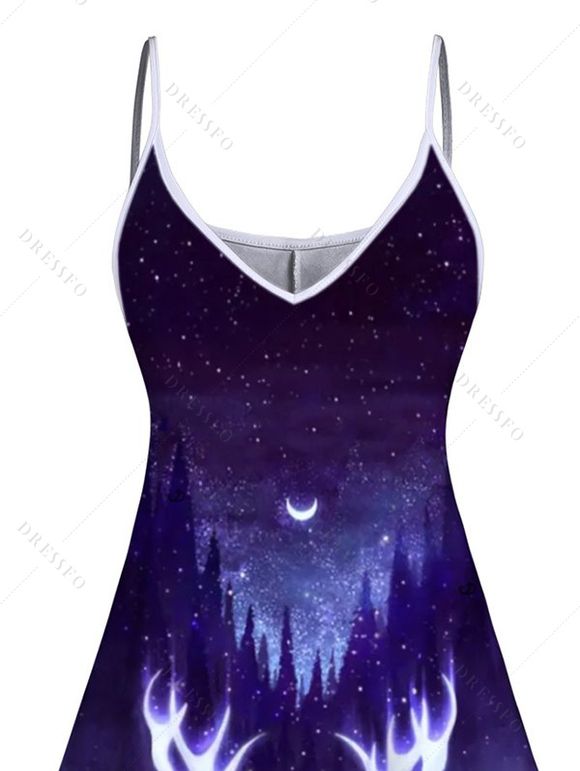 Mini Robe Ligne A Cerf de Noël et Galaxie Imprimés à Bretelle Fine - Concorde S | US 4