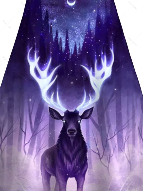 Mini Robe Ligne A Cerf de Noël et Galaxie Imprimés à Bretelle Fine - Concorde S | US 4