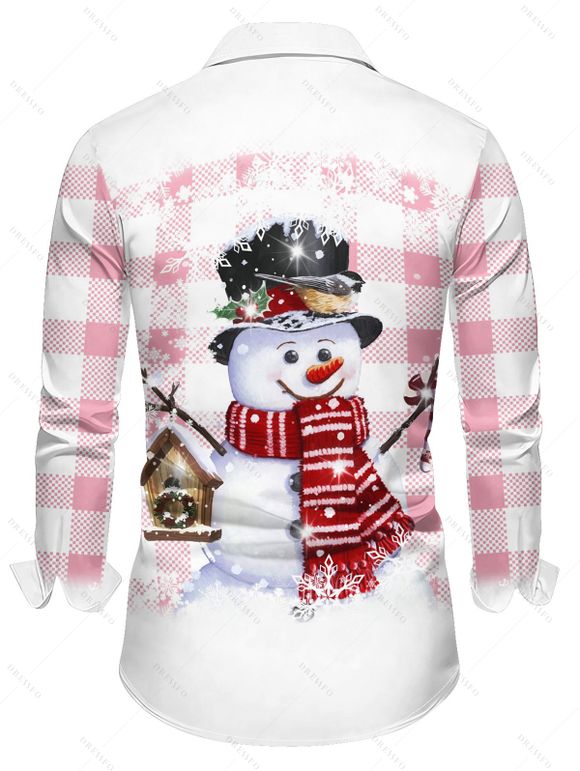 Chemise de Noël Boutonnée à Carreaux Mignon Imprimée à Manches Longues - Rose clair 3XL