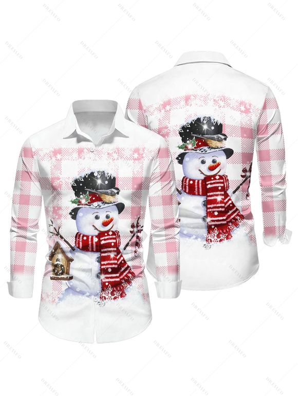 Chemise de Noël Boutonnée à Carreaux Mignon Imprimée à Manches Longues - Rose clair 3XL