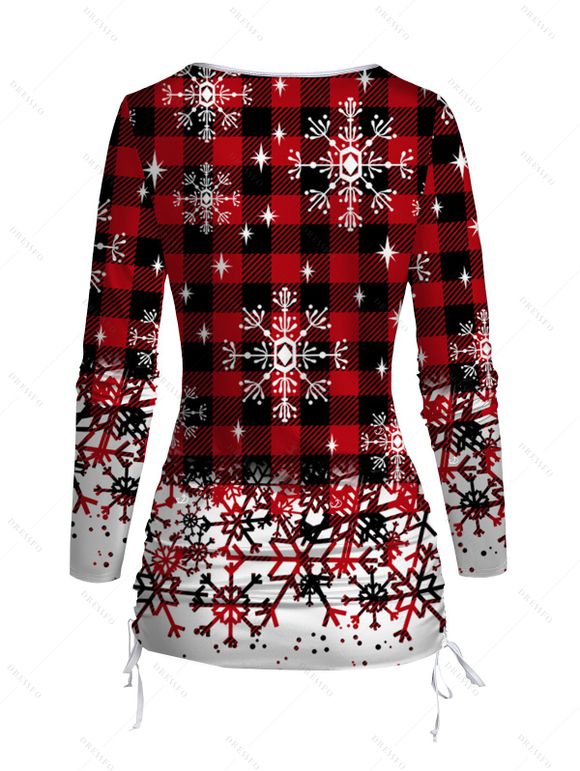 Christmas Snowflake Print Cinched Faux Twinset T-shirt and Elastic Waist Leggings Outfit - Rouge foncé S | US 4