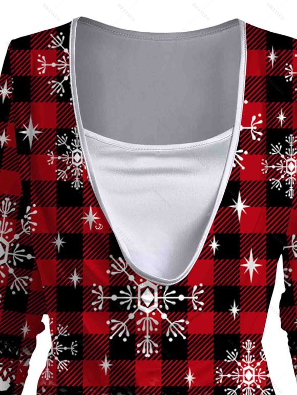 Christmas Snowflake Print Cinched Faux Twinset T-shirt and Elastic Waist Leggings Outfit - Rouge foncé S | US 4