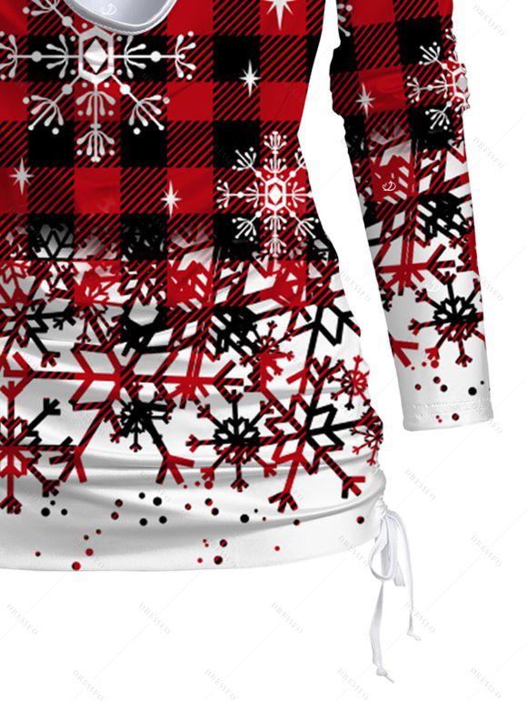 Christmas Snowflake Print Cinched Faux Twinset T-shirt and Elastic Waist Leggings Outfit - Rouge foncé S | US 4