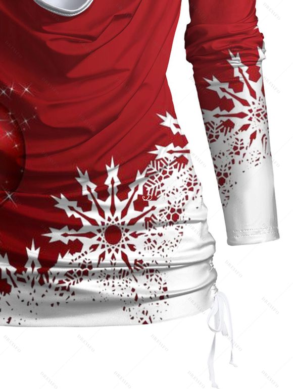 Christmas Snowflake Print Cinched Faux Twinset T-shirt and Elastic Waist Leggings Outfit - Rouge S | US 4
