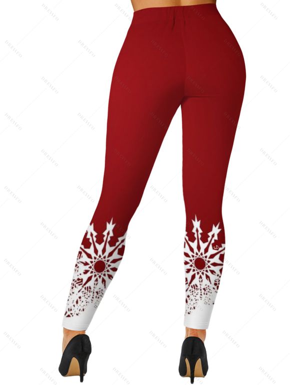 Christmas Snowflake Print Cinched Faux Twinset T-shirt and Elastic Waist Leggings Outfit - Rouge S | US 4