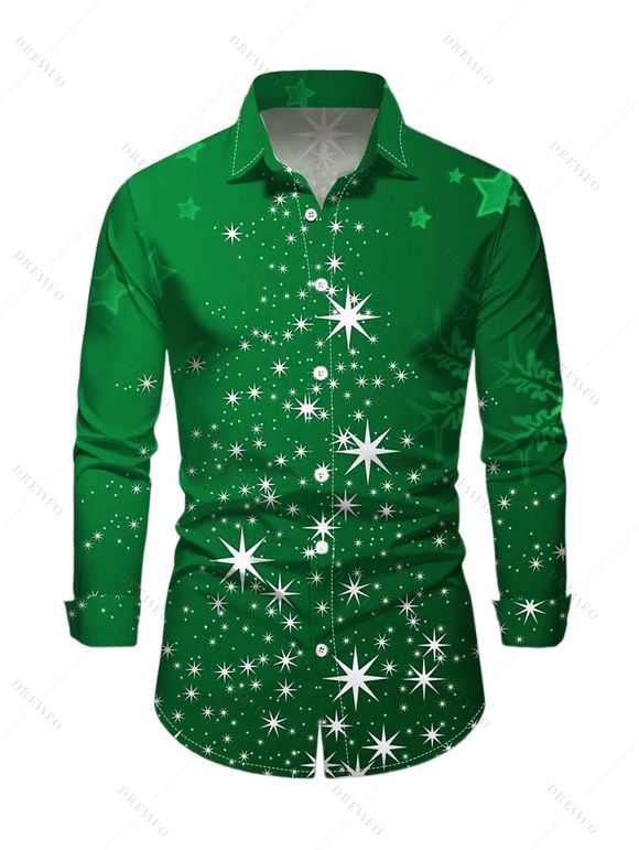 Christmas Snowflake Star Sparkle Light Print Flare Sleeve High Low Hooded Dress And Button Up Long Sleeve Shirt Outfit - Vert S | US 4