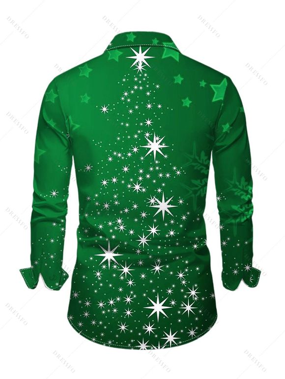 Christmas Snowflake Star Sparkle Light Print Flare Sleeve High Low Hooded Dress And Button Up Long Sleeve Shirt Outfit - Vert S | US 4