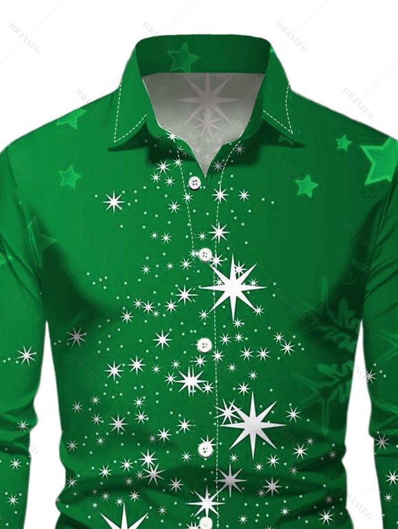 Christmas Snowflake Star Sparkle Light Print Flare Sleeve High Low Hooded Dress And Button Up Long Sleeve Shirt Outfit - Vert S | US 4