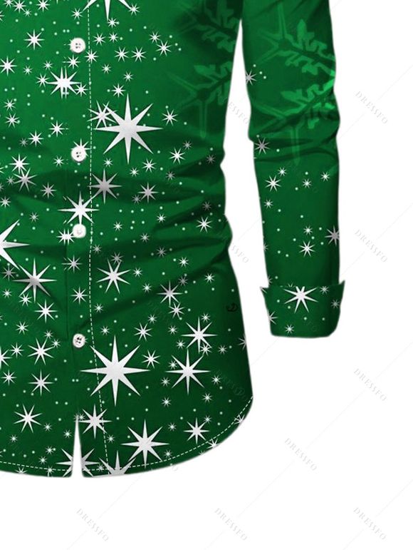 Christmas Snowflake Star Sparkle Light Print Flare Sleeve High Low Hooded Dress And Button Up Long Sleeve Shirt Outfit - Vert S | US 4