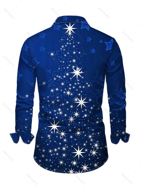 Christmas Snowflake Star Sparkle Light Print Flare Sleeve High Low Hooded Dress And Button Up Long Sleeve Shirt Outfit - Bleu S | US 4
