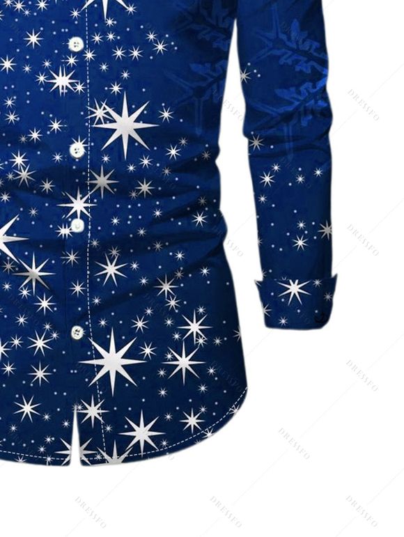 Christmas Snowflake Star Sparkle Light Print Flare Sleeve High Low Hooded Dress And Button Up Long Sleeve Shirt Outfit - Bleu S | US 4