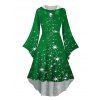 Robe à Capuche Mi-Longue Haute Basse Etoile Lumière et Flocon de Neige de Noël Imprimés à Manches Evasées - Vert XL | US 12