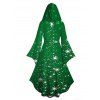 Robe à Capuche Mi-Longue Haute Basse Etoile Lumière et Flocon de Neige de Noël Imprimés à Manches Evasées - Vert XL | US 12