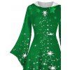 Robe à Capuche Mi-Longue Haute Basse Etoile Lumière et Flocon de Neige de Noël Imprimés à Manches Evasées - Vert XL | US 12