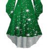 Robe à Capuche Mi-Longue Haute Basse Etoile Lumière et Flocon de Neige de Noël Imprimés à Manches Evasées - Vert XL | US 12