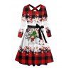 Christmas Snowman Snowflake Letter Plaid Print Belted Dress And Long Sleeve Button Up Shirt Matching Outfit - Rouge foncé S | US 4