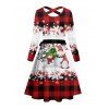 Christmas Snowman Snowflake Letter Plaid Print Belted Dress And Long Sleeve Button Up Shirt Matching Outfit - Rouge foncé S | US 4