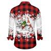 Chemise Boutonnée à Carreaux Imprimé Bonhomme de Neige et Flocon de Neige de Noël - Rouge foncé 5XL