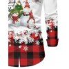 Chemise Boutonnée à Carreaux Imprimé Bonhomme de Neige et Flocon de Neige de Noël - Rouge foncé 5XL