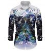 Chemise Col Rabattu Boutonnée Imprimé Flocons de Neige et Sapin de Noël - Bleu de Minuit 5XL