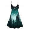 Christmas Tree Snowflake Allover Print A Line Dress Spaghetti Strap V Neck Mini Dress