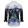 Chemise Col Rabattu Boutonnée Imprimé Flocons de Neige et Sapin de Noël - Bleu de Minuit 5XL