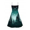 Mini Robe Ligne A à Bretelle Fine Sapin de Noël et Flocon de Neige Imprimés - Vert profond XXXXXL | US 20