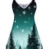 Mini Robe Ligne A à Bretelle Fine Sapin de Noël et Flocon de Neige Imprimés - Vert profond XXXXXL | US 20