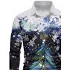 Chemise Col Rabattu Boutonnée Imprimé Flocons de Neige et Sapin de Noël - Bleu de Minuit 5XL