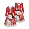 Robe Ligne A Mi-Longue Croisée Ceinturée Flocon de Neige Mignon Imprimé à Manches Longues - Rouge XXXXXL | US 20