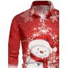 Chemise de Noël Boutonnée Flocon de Neige Mignon Imprimé à Manches Longues - Rouge 5XL