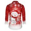 Chemise de Noël Boutonnée Flocon de Neige Mignon Imprimé à Manches Longues - Rouge 5XL