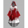 Christmas Ball Snowflake Print Flutter Sleeve High Low Hooded Dress And Long Sleeve Button Up Shirt Matching Outfit - Rouge S | US 4