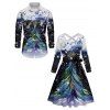 Christmas Tree Snowflake Print Belted Midi Dress And Button Up Long Sleeve Shirt Matching Outfit - Bleu de Minuit S | US 4