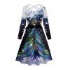 Christmas Tree Snowflake Print Belted Midi Dress And Button Up Long Sleeve Shirt Matching Outfit - Bleu de Minuit S | US 4