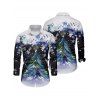 Christmas Tree Snowflake Print Belted Midi Dress And Button Up Long Sleeve Shirt Matching Outfit - Bleu de Minuit S | US 4