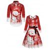 Christmas Cute Snowman Snowflake Print Belted Dress And Long Sleeve Shirt Matching Outfit - Rouge S | US 4