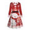 Christmas Cute Snowman Snowflake Print Belted Dress And Long Sleeve Shirt Matching Outfit - Rouge S | US 4