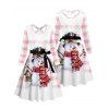 Christmas Snowman Plaid Print Belted Dress And Long Sleeve Button Up Shirt Matching Outfit - Rose clair S | US 4