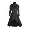 Oblique Zip Up Buckle Strap High Low Hooded Coat And Grommet Waist Long Skinny Pants Heart Rose Rivet Drop Earrings Outfit - Noir S | US 4