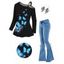 Butterfly Print Square Buckle Skew Collar Long Sleeve T-shirt And Lace Up Flare Jeans Wing Shape Drop Earrings Outfit - Noir S | US 4